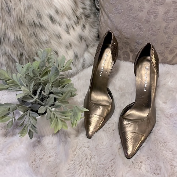 Michael Bronze Leather Snakeprint Pointy Toe Slip On Pumps Sz 8 - Picture 3 of 12